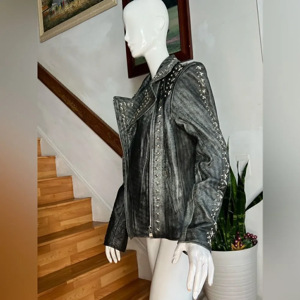Free People x Understated Leather Star Studded Distressed Jacket - Picture 6 of 10